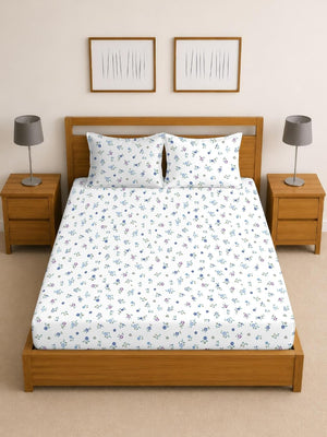 Arvind Essentials Flat Bedsheet King Size 100% Cotton, 180 TC Soft & Breathable Bed Sheet for Double Bed with 2 Pillow Covers (21490, 108x108 Inch)