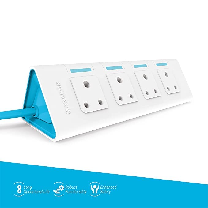 Anchor by Panasonic 22064 6A Power Strip 4 Socket Spike Guard 4 Switch, 4 Mtr (White & Blue), Blue & White, Pack of 2 - Magic DealsExtension BoardMagic DealsMagic DealsAnchor by Panasonic 22064 6A Power Strip 4 Socket Spike Guard 4 Switch, 4 Mtr (White & Blue), Blue & White, Pack of 234 socket extension board