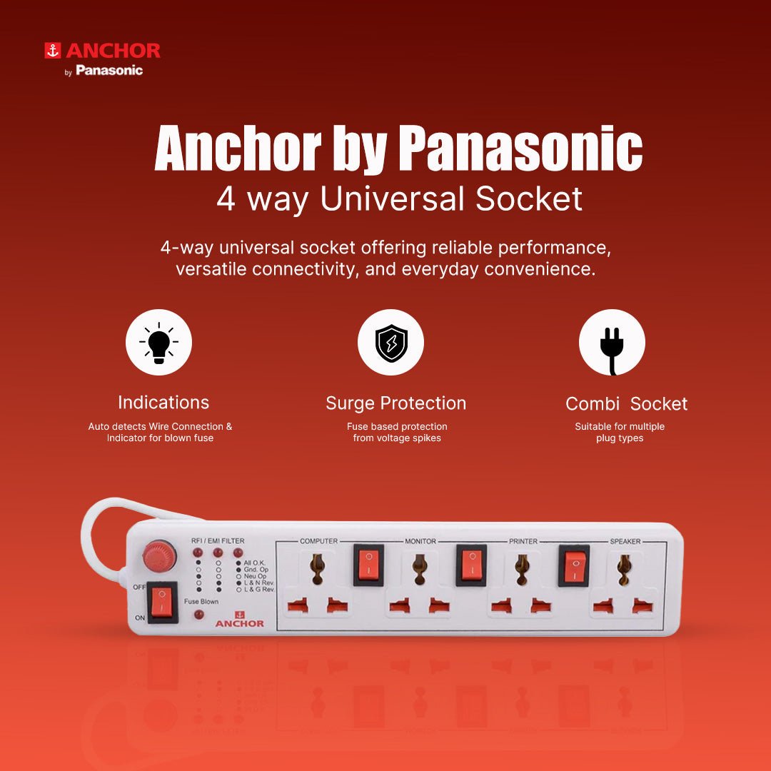 Anchor by Panasonic 4 way 6A Universal Socket with 3 Switch & 1 Master Switch | 1.5 Mtr Extension Cord (22568) - Magic DealsExtension BoardMagic DealsMagic DealsAnchor by Panasonic 4 way 6A Universal Socket with 3 Switch & 1 Master Switch | 1.5 Mtr Extension Cord (22568)890328522568221.5 meter