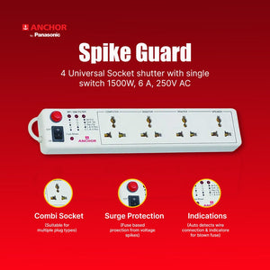 Anchor by Panasonic Spike Guard - 4 Universal Socket with Single Switch - 4 Mtr (22048) - Magic DealsExtension BoardMagic DealsMagic DealsAnchor by Panasonic Spike Guard - 4 Universal Socket with Single Switch - 4 Mtr (22048)890328508611524 socket extension board