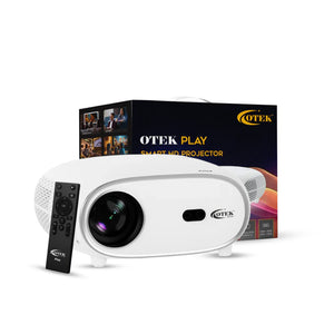 OTEK Play Smart Projector, Inbuilt Netflix & Prime, Android 13, 1080P Native, 4K Support, 7500 Lumens, Auto Focus & Keystone, WiFi & Bluetooth, 5W Speaker, Portable Home Theater Cinema, Whit
