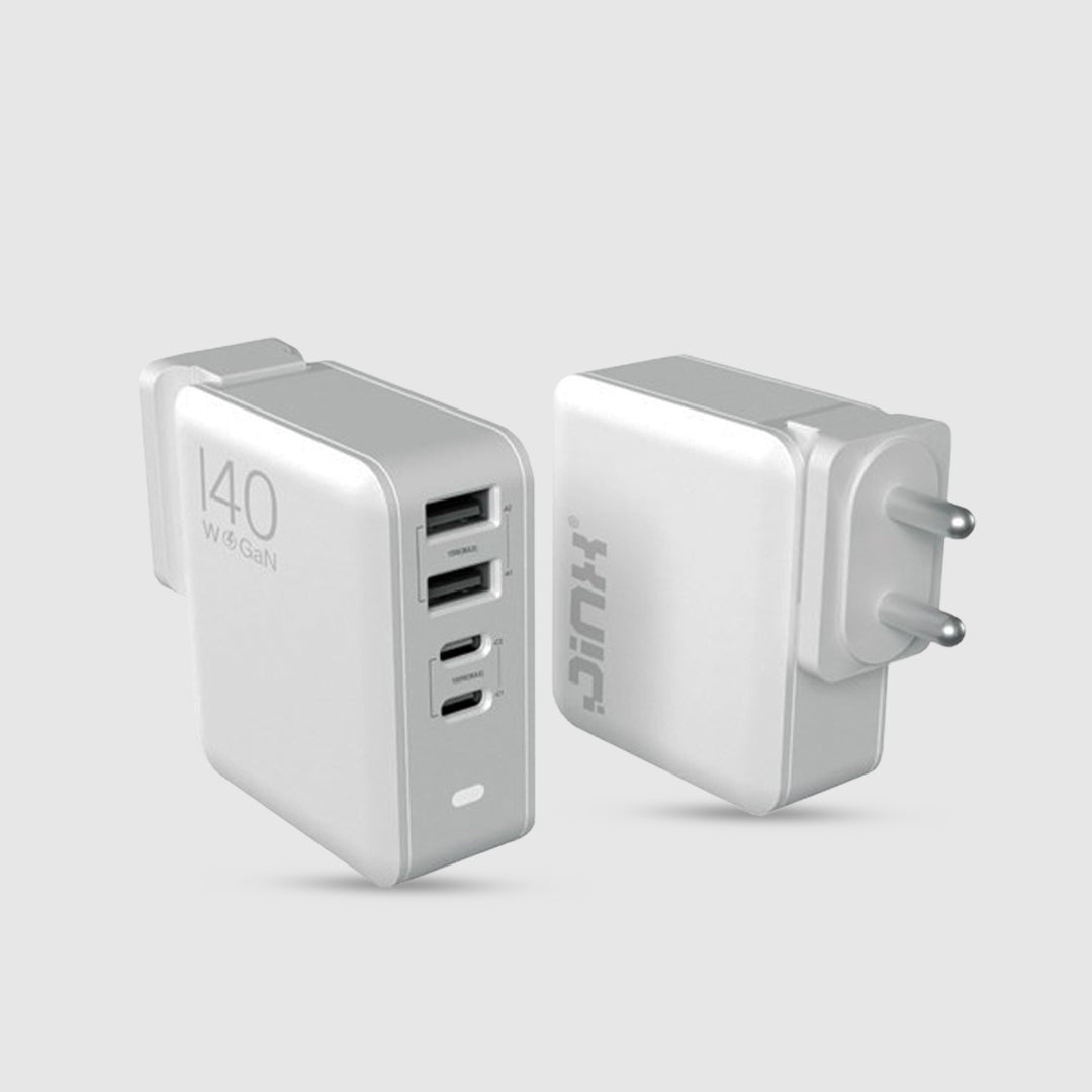 JINX Multiport GaN Charger 140W 4 Port PD PPS Fast Charger Compatible with Macbooks, Laptops, iPhone, Galaxy, Gaming Console - 2x Type C Charger PD 3.0 & 2x Type A Port, BIS Certified, EU/USA/UK Plugs - Magic DealsChargersMagic DealsMagic DealsJINX Multiport GaN Charger 140W 4 Port PD PPS Fast Charger Compatible with Macbooks, Laptops, iPhone, Galaxy, Gaming Console - 2x Type C Charger PD 3.0 & 2x Type A Port, BIS Certified, EU/USA/UK Plugs06AAGCN2813H1ZO1Chargers