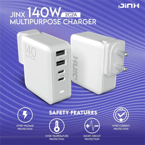 JINX Multiport GaN Charger 140W 4 Port PD PPS Fast Charger Compatible with Macbooks, Laptops, iPhone, Galaxy, Gaming Console - 2x Type C Charger PD 3.0 & 2x Type A Port, BIS Certified, EU/USA/UK Plugs - Magic DealsChargersMagic DealsMagic DealsJINX Multiport GaN Charger 140W 4 Port PD PPS Fast Charger Compatible with Macbooks, Laptops, iPhone, Galaxy, Gaming Console - 2x Type C Charger PD 3.0 & 2x Type A Port, BIS Certified, EU/USA/UK Plugs06AAGCN2813H1ZO2Chargers