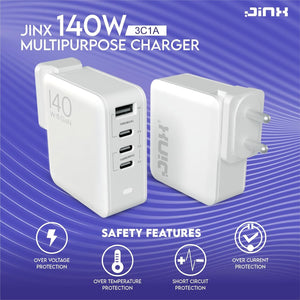 JINX Multiport GaN Charger 140W 4 Port PD PPS Fast Charger Compatible with Macbooks, Laptops, iPhone, Galaxy, Gaming Console - 3x Type C Charger PD 3.0 & 1x Type A Port, BIS Certified, EU/USA/UK Plugs - Magic DealsChargersMagic DealsMagic DealsJINX Multiport GaN Charger 140W 4 Port PD PPS Fast Charger Compatible with Macbooks, Laptops, iPhone, Galaxy, Gaming Console - 3x Type C Charger PD 3.0 & 1x Type A Port, BIS Certified, EU/USA/UK Plugs06AAGCN2813H1ZO2Chargers