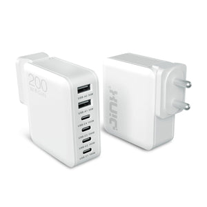 JINX Multiport GaN Charger 200W 6 Port PD PPS Fast Charger Compatible with Macbooks, Laptops, iPhone, Galaxy, Gaming Console - 4x Type C Charger PD 3.0 & 2x Type A Port, BIS Certified, EU/USA/UK Plugs - Magic DealsChargersMagic DealsMagic DealsJINX Multiport GaN Charger 200W 6 Port PD PPS Fast Charger Compatible with Macbooks, Laptops, iPhone, Galaxy, Gaming Console - 4x Type C Charger PD 3.0 & 2x Type A Port, BIS Certified, EU/USA/UK Plugs06AAGCN2813H1ZO1Chargers