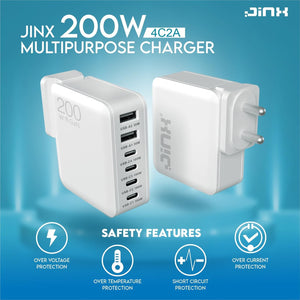 JINX Multiport GaN Charger 200W 6 Port PD PPS Fast Charger Compatible with Macbooks, Laptops, iPhone, Galaxy, Gaming Console - 4x Type C Charger PD 3.0 & 2x Type A Port, BIS Certified, EU/USA/UK Plugs - Magic DealsChargersMagic DealsMagic DealsJINX Multiport GaN Charger 200W 6 Port PD PPS Fast Charger Compatible with Macbooks, Laptops, iPhone, Galaxy, Gaming Console - 4x Type C Charger PD 3.0 & 2x Type A Port, BIS Certified, EU/USA/UK Plugs06AAGCN2813H1ZO2Chargers