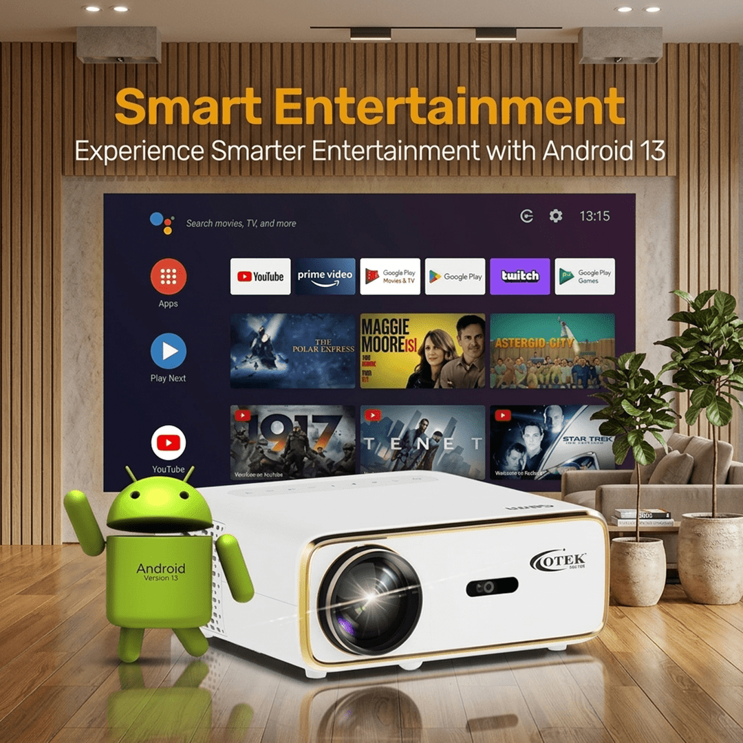 OTEK Galaxy FHD Smart Projector, Inbuilt Netflix & Prime, 1080P Native, 4K Support, Android 13, 10000 Lumens, Auto Focus & Keystone, WiFi 6 & Bluetooth, 250” Display, Portable Home Cinema, White - Magic DealsProjectorsMagic Deals Magic DealsOTEK Galaxy FHD Smart Projector, Inbuilt Netflix & Prime, 1080P Native, 4K Support, Android 13, 10000 Lumens, Auto Focus & Keystone, WiFi 6 & Bluetooth, 250” Display, Portable Home Cinema, White2fhd smart projector