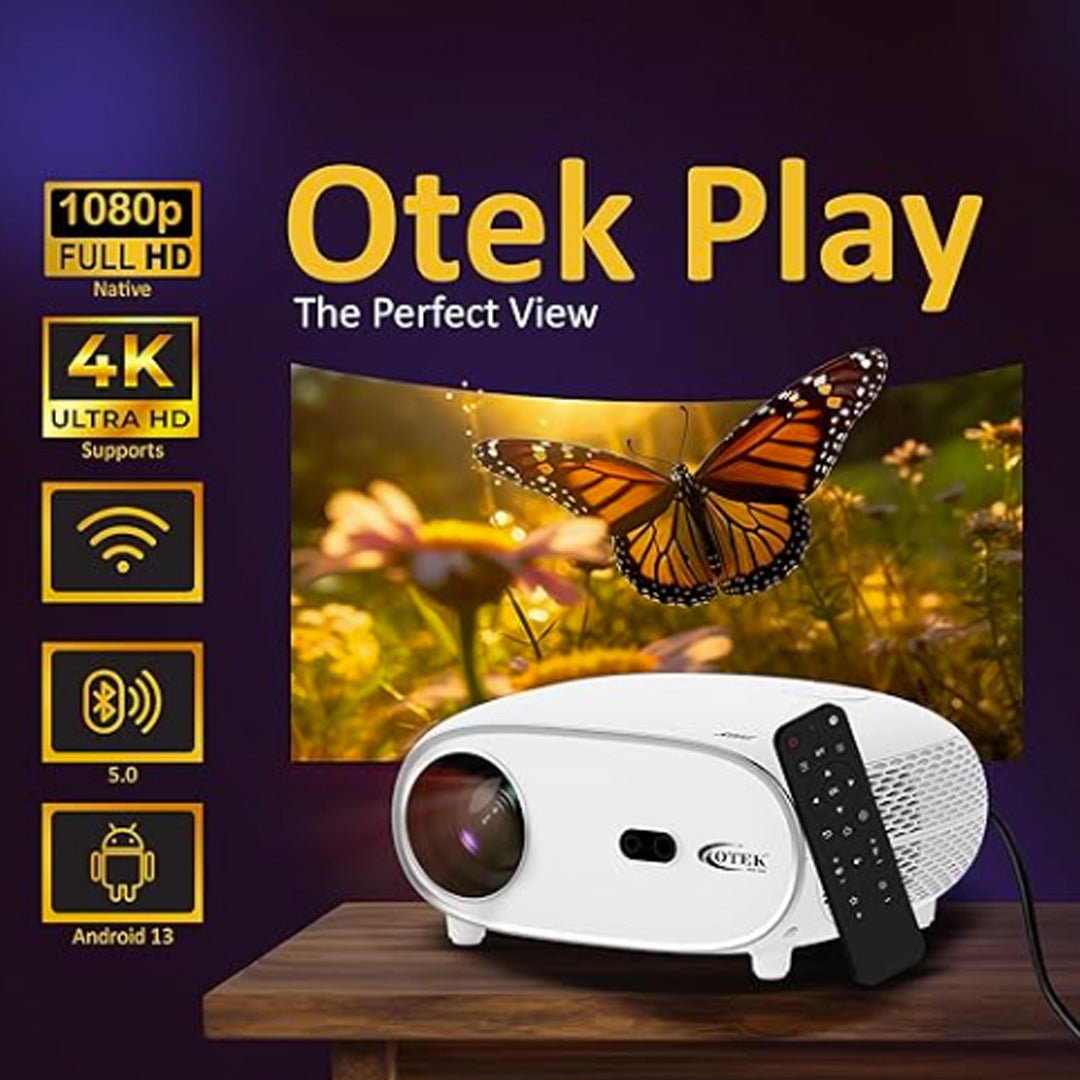OTEK Play Smart Projector, Inbuilt Netflix & Prime, Android 13, 1080P Native, 4K Support, 7500 Lumens, Auto Focus & Keystone, WiFi & Bluetooth, 5W Speaker, Portable Home Theater Cinema, Whit - Magic DealsProjectorsMagic DealsMagic DealsOTEK Play Smart Projector, Inbuilt Netflix & Prime, Android 13, 1080P Native, 4K Support, 7500 Lumens, Auto Focus & Keystone, WiFi & Bluetooth, 5W Speaker, Portable Home Theater Cinema, Whit5otek