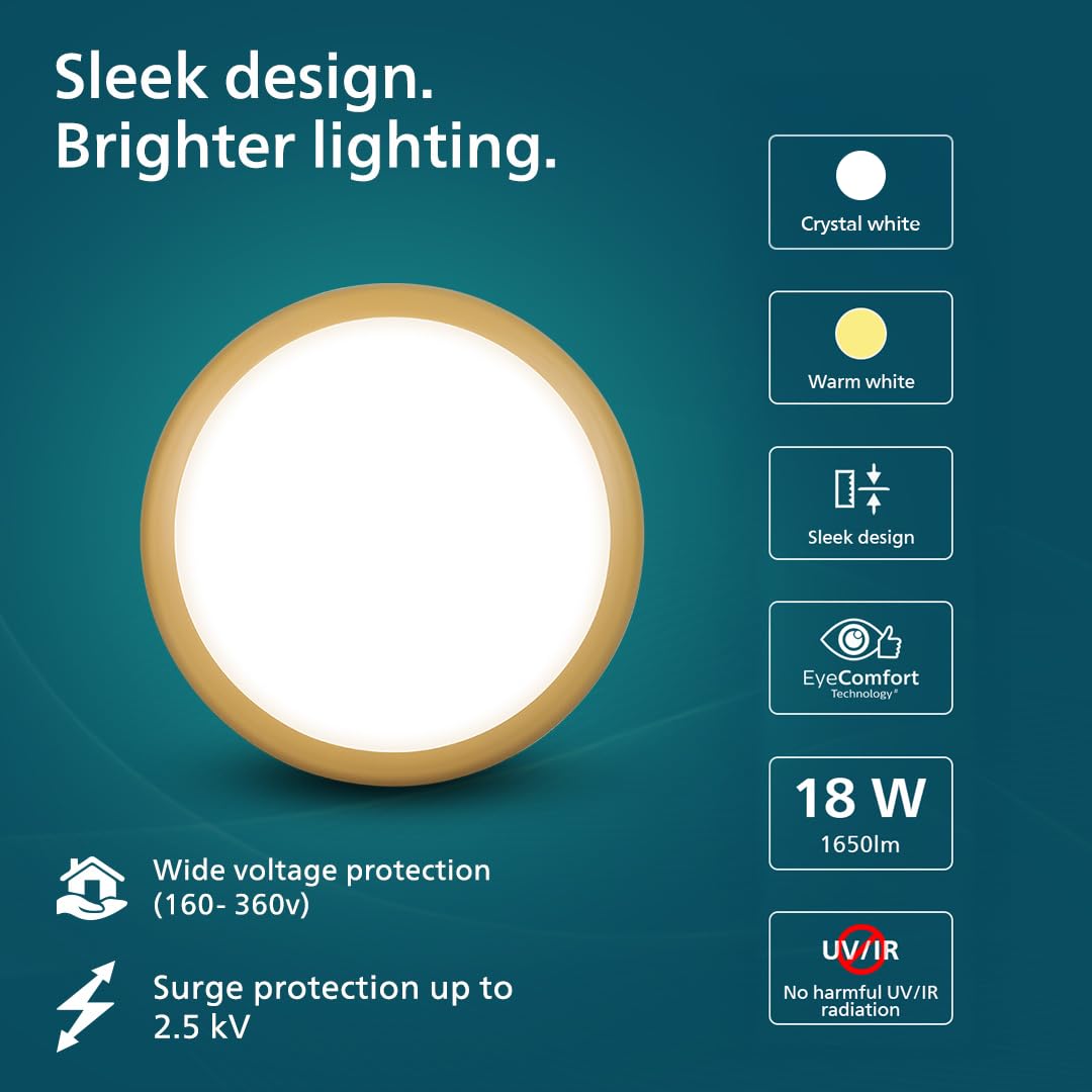 PHILIPS 18W LED Surface Ceiling Light | Decorative IP44 WaterProof Saturn Gold Ceiling Light for Home| Crystal White, Pack of 4 - Magic DealsCeiling LightMagic DealsMagic DealsPHILIPS 18W LED Surface Ceiling Light | Decorative IP44 WaterProof Saturn Gold Ceiling Light for Home| Crystal White, Pack of 49192158510702