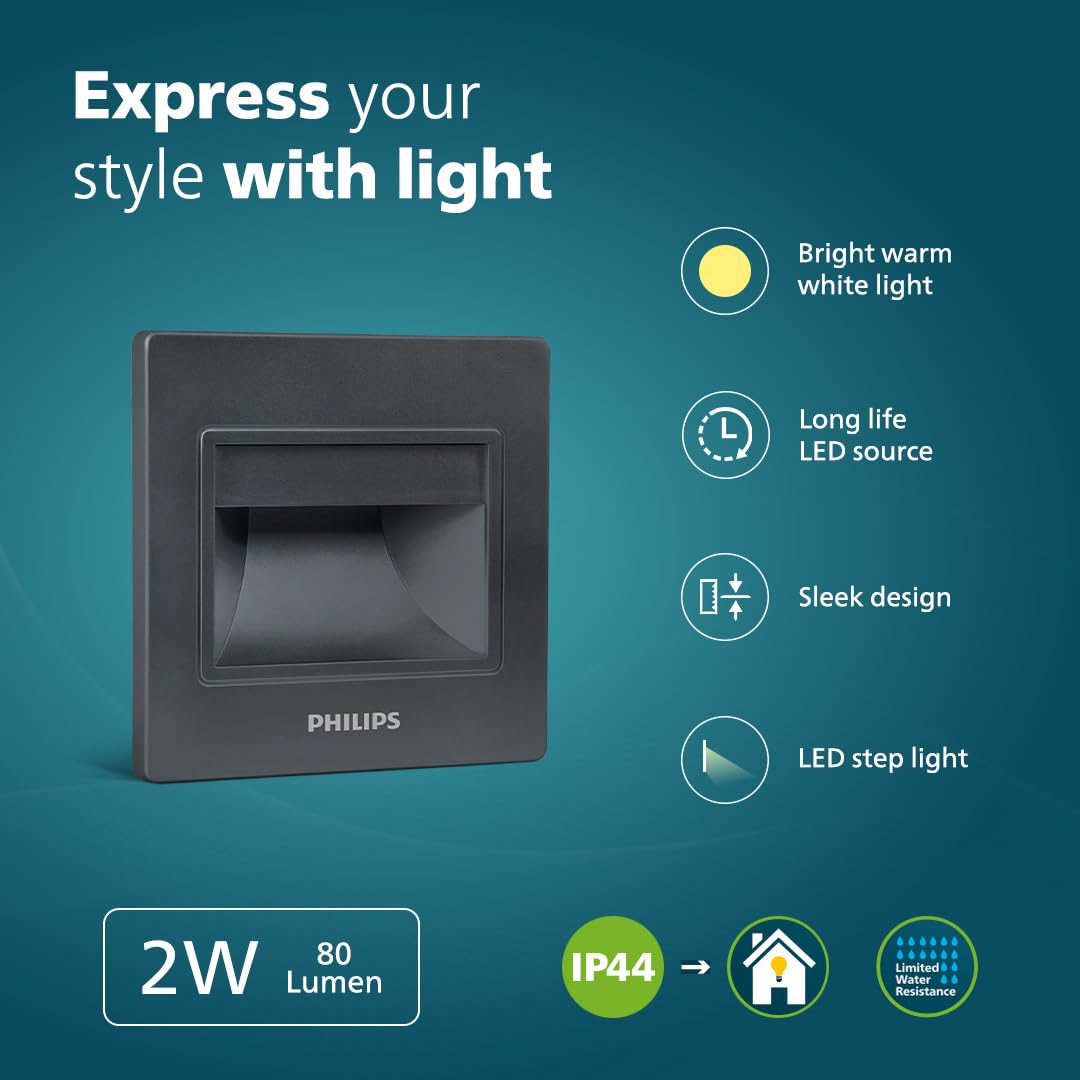 Philips 2W Decorative LED Step Light | StepGlow Surface Mounted Anthracite Outdoor LED Stair Light | Warm White, Pack of 6 - Magic DealsLed Step LightMagic DealsMagic DealsPhilips 2W Decorative LED Step Light | StepGlow Surface Mounted Anthracite Outdoor LED Stair Light | Warm White, Pack of 6Pack of 69192158510472
