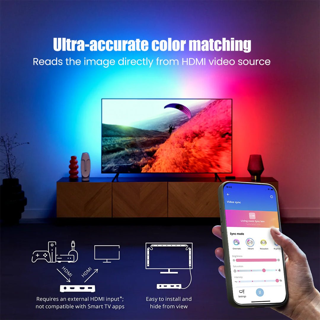 Philips LightTheatre HDMI Sync Box with TV Strip | Syncs Lights with Movies, Games & Music | HDMI 2.0, 4K 60Hz | RGBIC LED Strip for 55–65” TVs | App & Voice Control | Alexa & Google Compatible - Magic DealsLED StripsMagic DealsMagic DealsPhilips LightTheatre HDMI Sync Box with TV Strip | Syncs Lights with Movies, Games & Music | HDMI 2.0, 4K 60Hz | RGBIC LED Strip for 55–65” TVs | App & Voice Control | Alexa & Google Compatible3led light